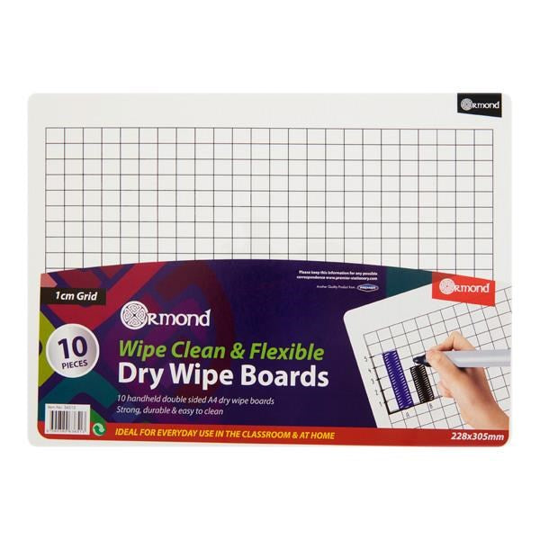 A4 1cm Grid Whiteboards Pack of 10