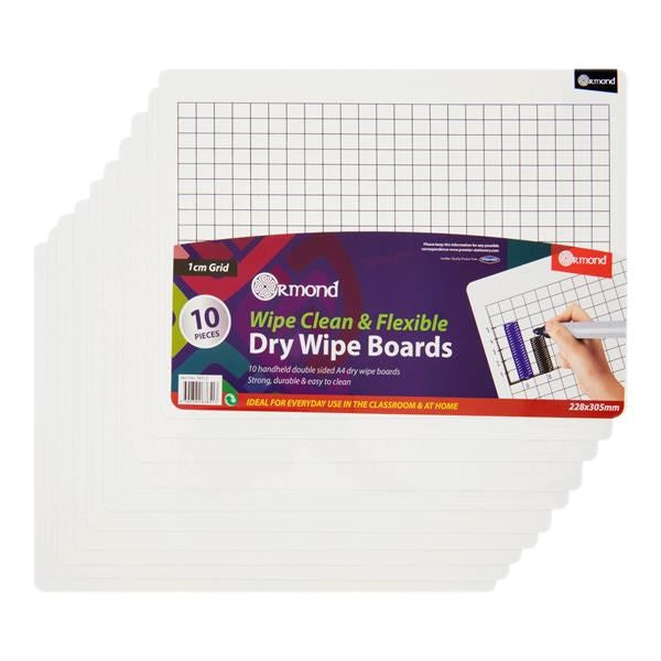 A4 1cm Grid Whiteboards Pack of 10