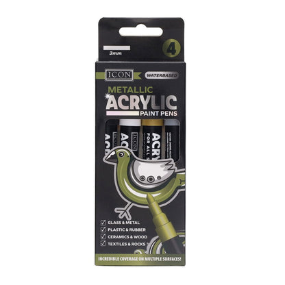 Icon Metallic Acrylic Paint Pens 3mm Pack of 4