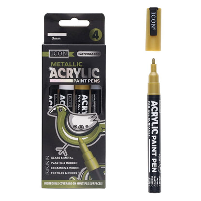 Icon Metallic Acrylic Paint Pens 3mm Pack of 4