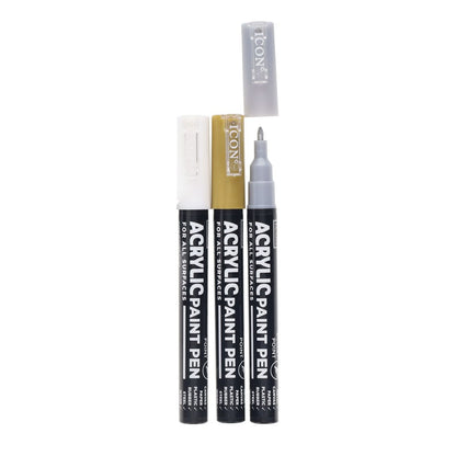 Icon Metallic Acrylic Paint Pens 1.2mm Pack of 3