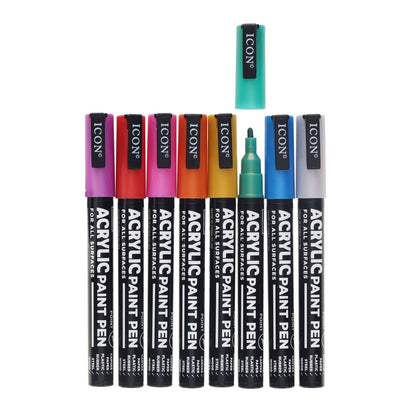 Icon Metallic Acrylic Paint Pens 3mm Pack of 8