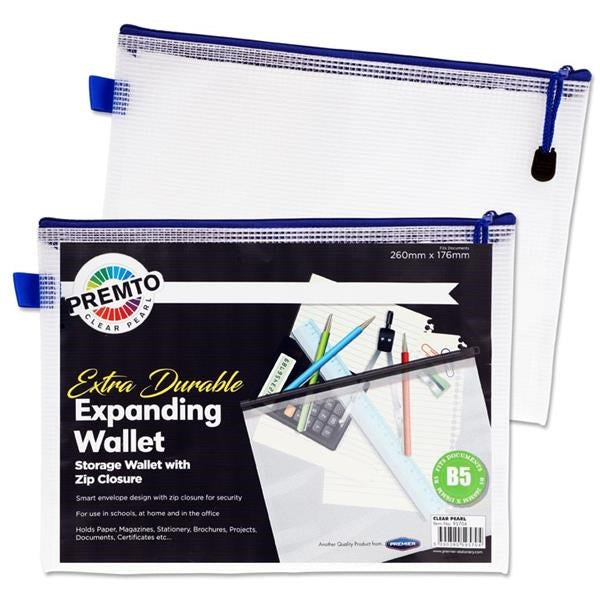 ** B5 Extra Durable Expanding Mesh Wallet - Clear Pearl