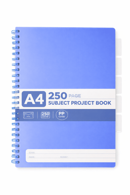 A4 250pg PP 5 Subject Project Book - Blue - ABC School Supplies