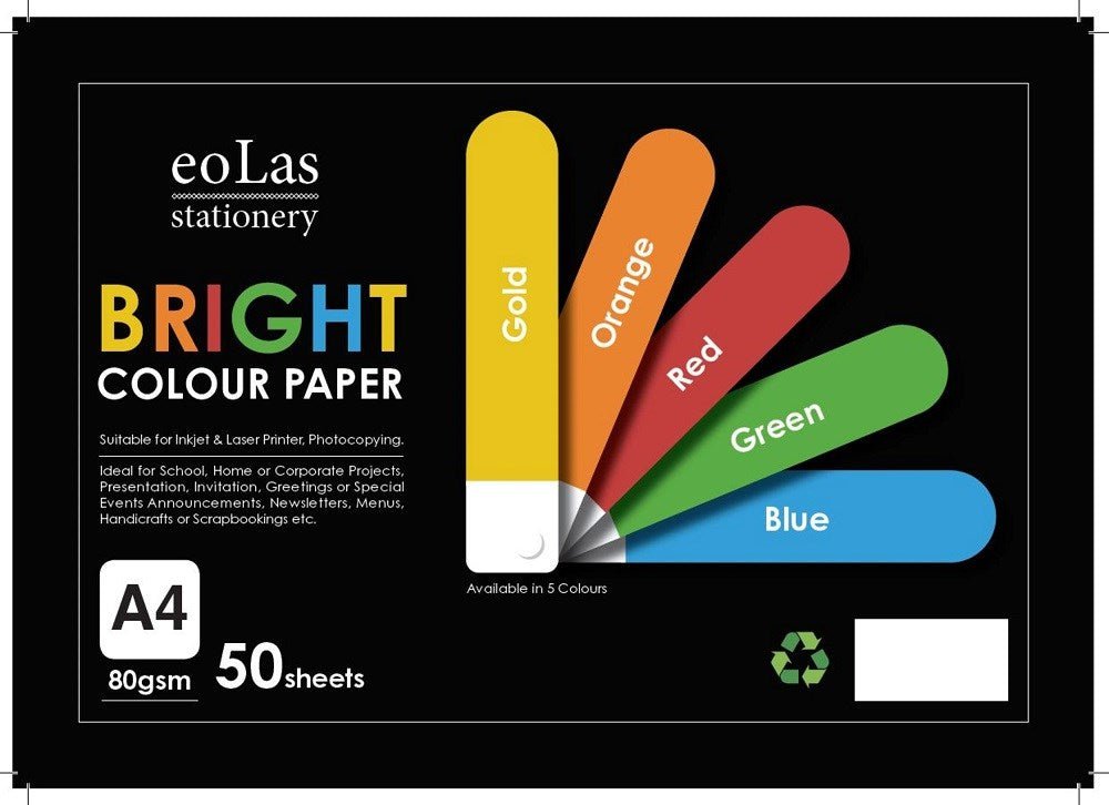 A4 Bright Assorted Colour Paper 80Gsm Pack Of 50 - ABC School Supplies