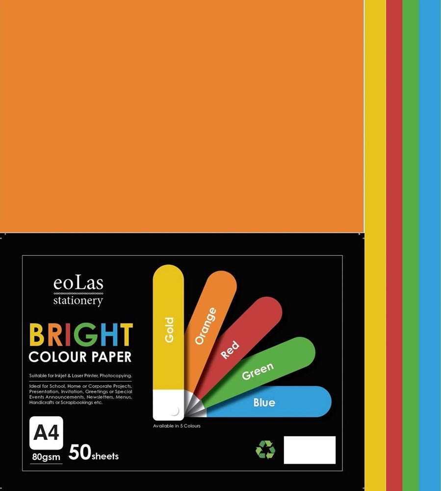 A4 Bright Assorted Colour Paper 80Gsm Pack Of 50 - ABC School Supplies