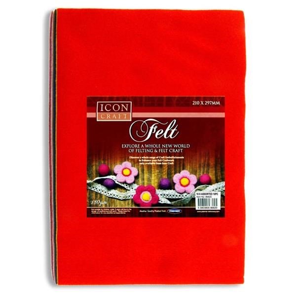 A4 Felt Sheets Assorted Colours Pack Of 10 - ABC School Supplies