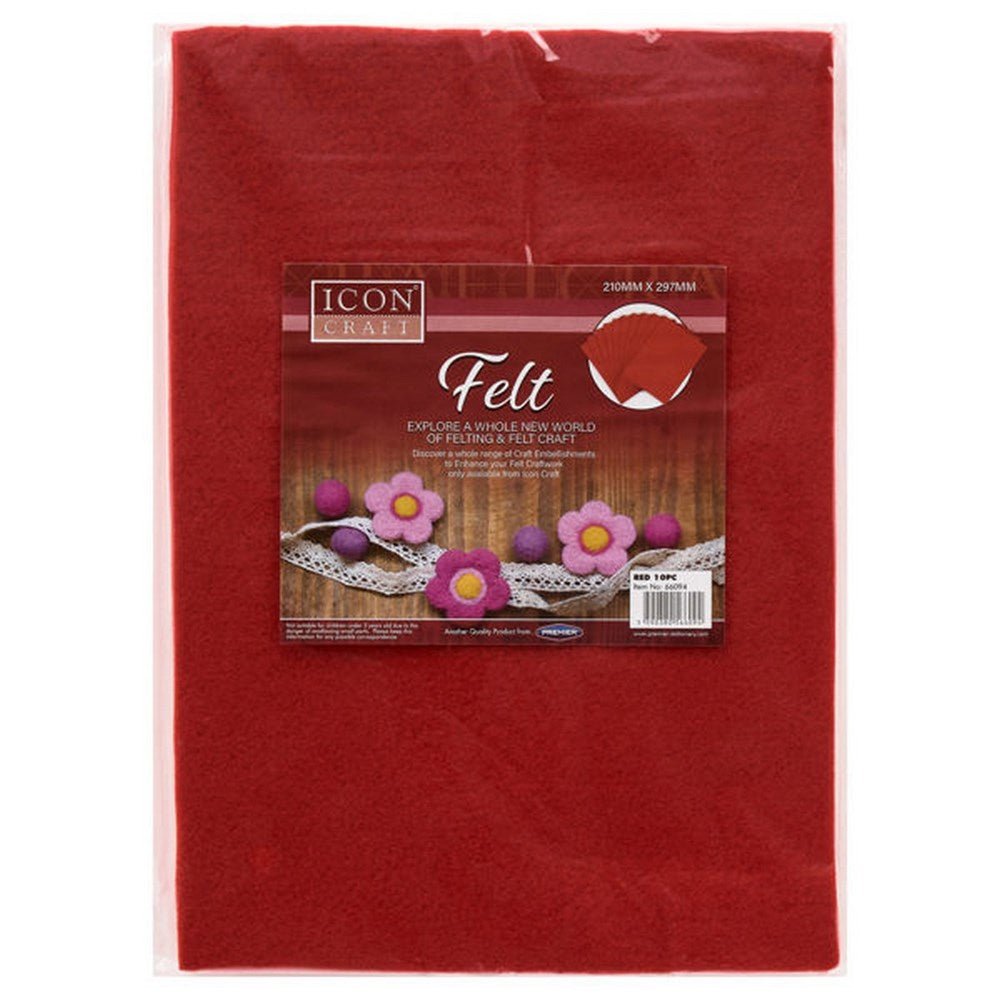 A4 Felt Sheets Red Value Pack Of 10 - ABC School Supplies