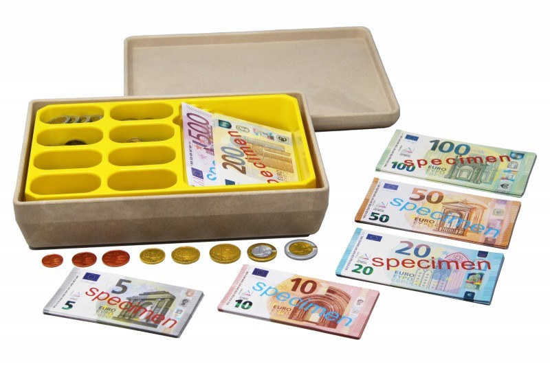 Euro Money Set & Cash Box (130 Notes & 160 Coins)