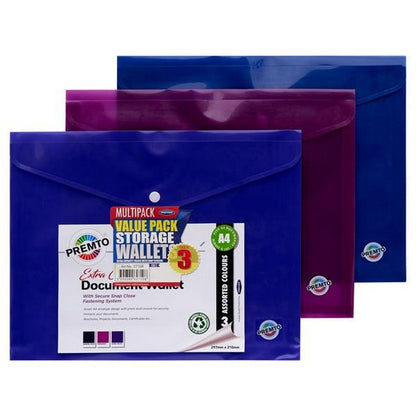 ** A4 Extra Capacity Document Wallet S-2 Pack of 3