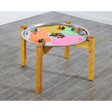 Mirror and Wicker Tray Wooden Stand - (H)45cm