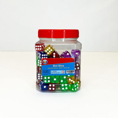 ABC Essentials Dot Dice Asstd Colours 16mm Tub of 100 - ABC School Supplies
