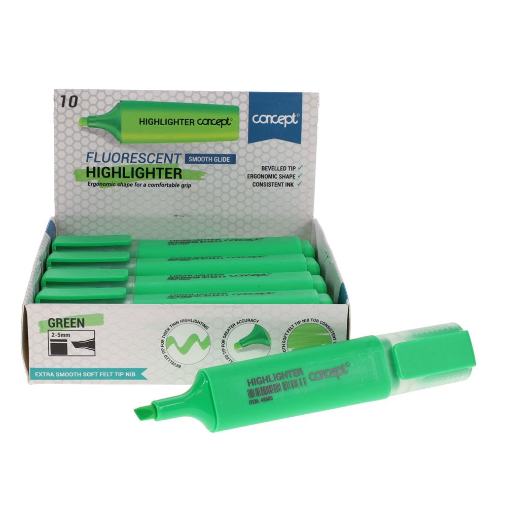 **Concept Fluorescent Highlighter - Green (Pack Of 10)