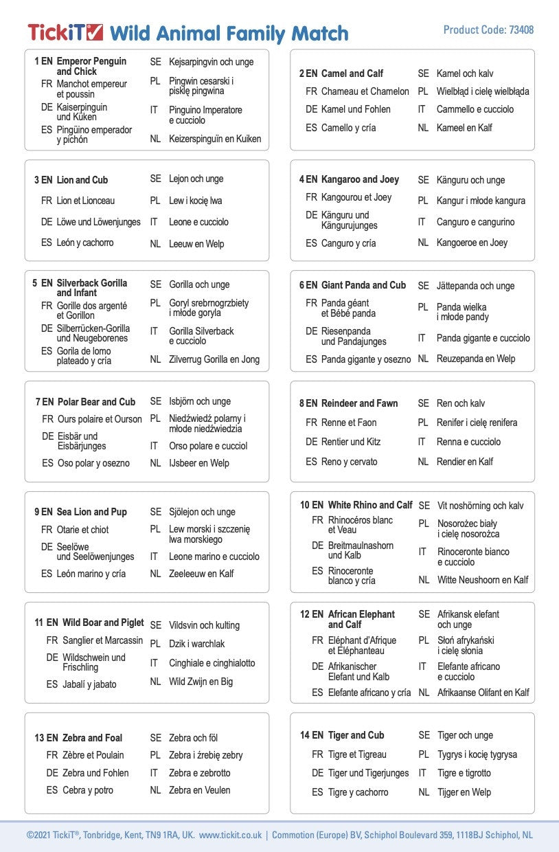 **Wild Animal Family Match Pack of 28