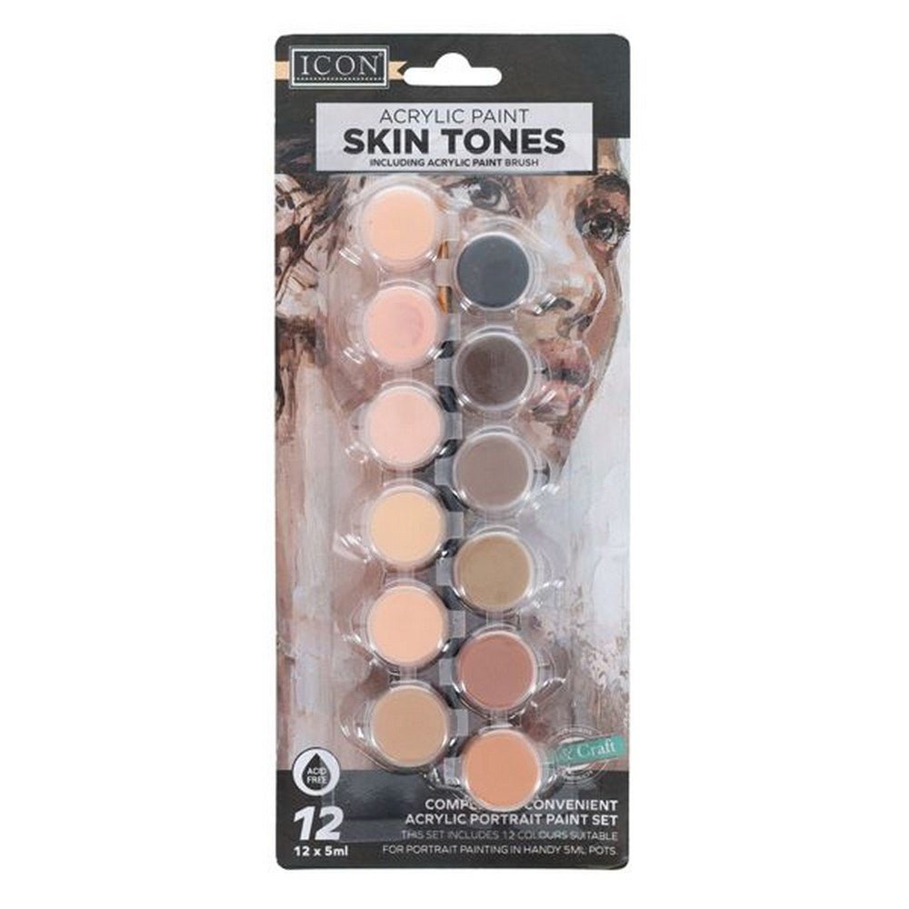 Acrylic Paint Skin Tones And Paint Brush Set 12 X 5Ml - ABC School Supplies