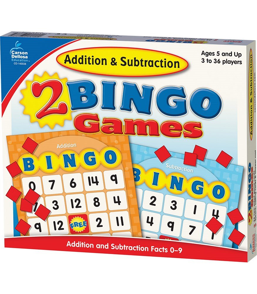 **Addition & Subtraction Bingo Board Game - ABC School Supplies