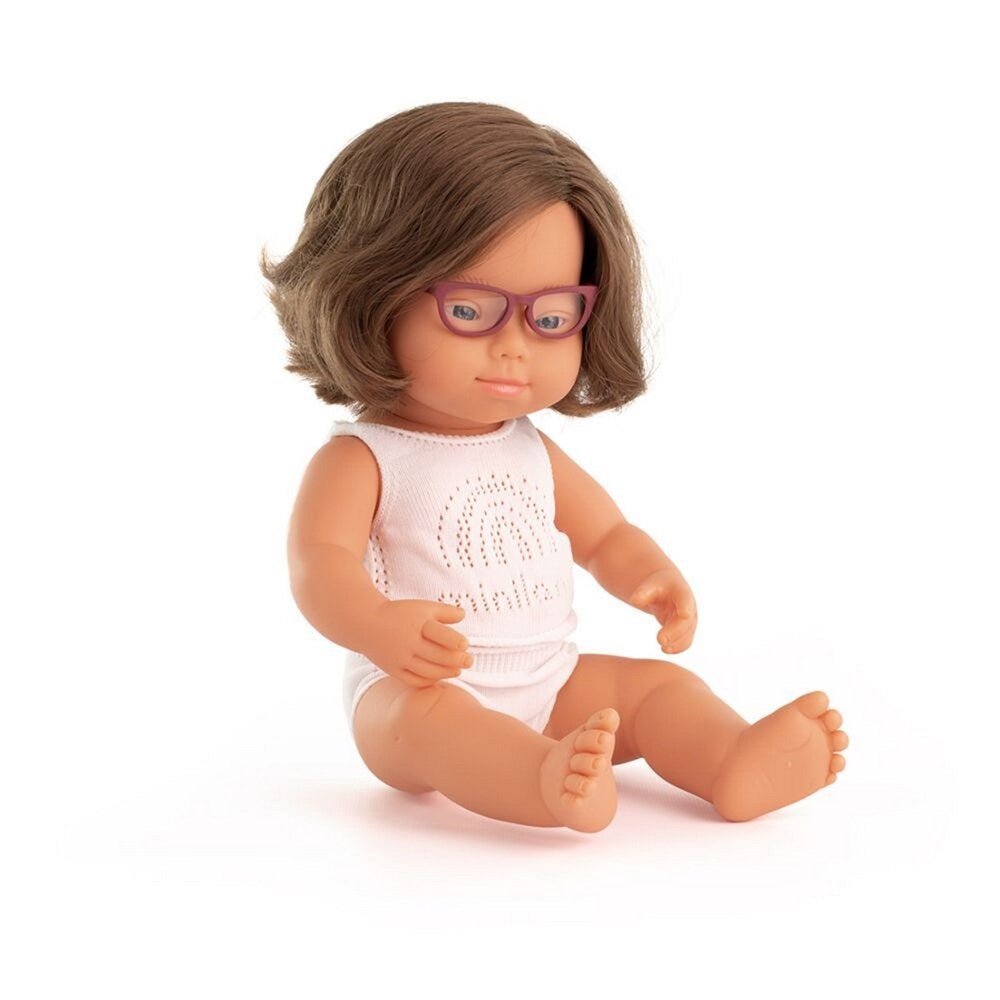 Baby Doll Caucasic Girl Down Syndr. Glasses 38 Cm - ABC School Supplies