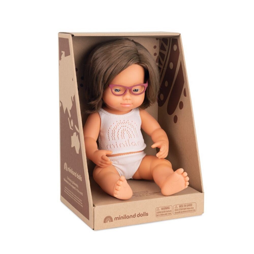 Baby Doll Caucasic Girl Down Syndr. Glasses 38 Cm - ABC School Supplies