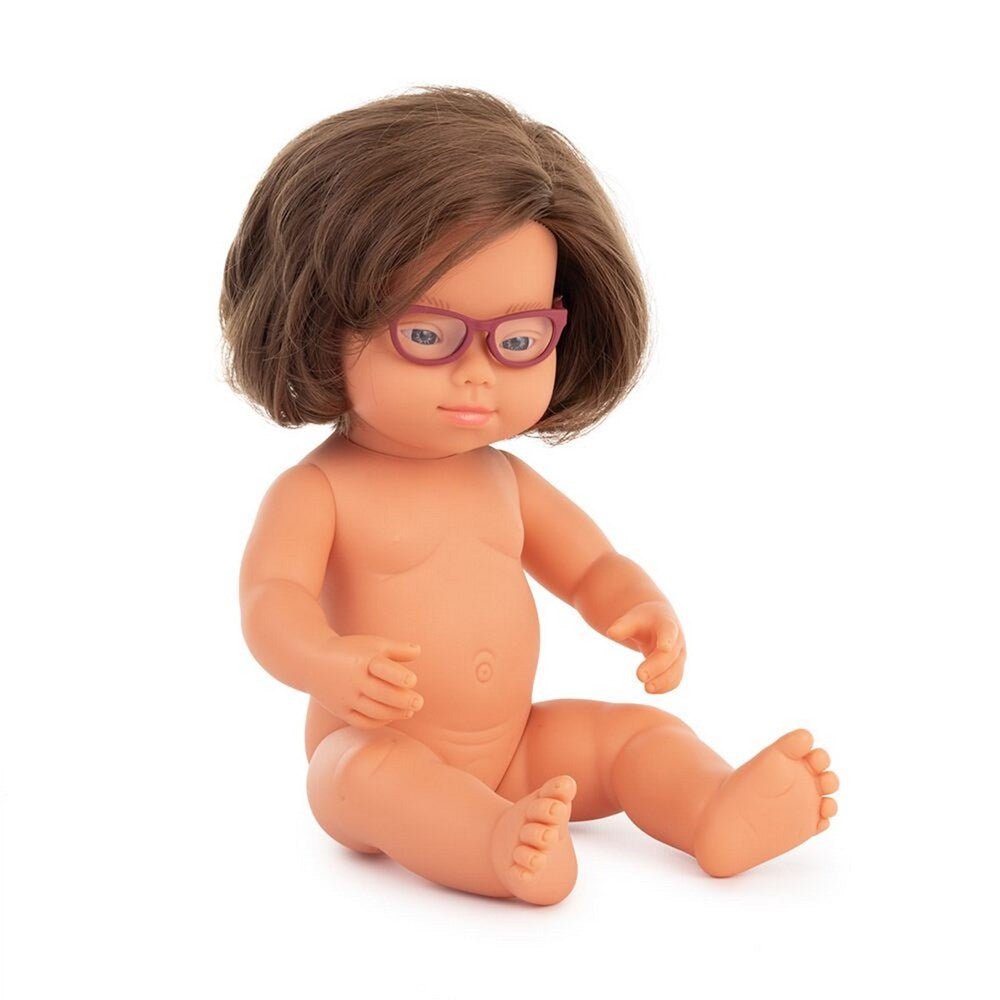 Baby Doll White Girl Down Syndrome Glasses 38 Cm - ABC School Supplies