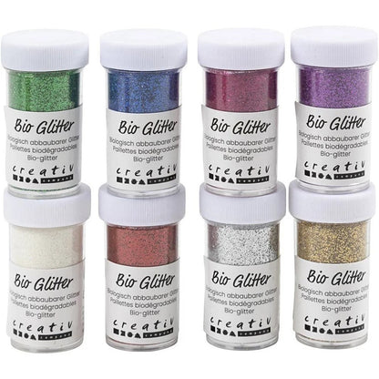 Bio Glitter 8 Tubs - 27 ml - Assorted Colours - ABC School Supplies