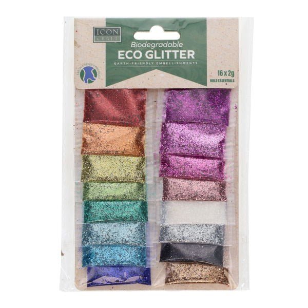 Biodegradable Glitter 2g - 16 Assorted Pack - ABC School Supplies