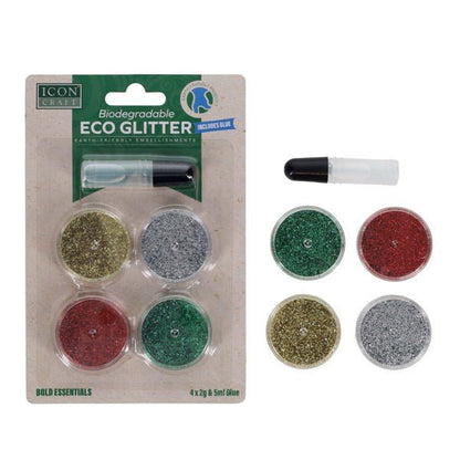Biodegradable Glitter 2g - 4 Assorted Pack & 5ml Glue - ABC School Supplies