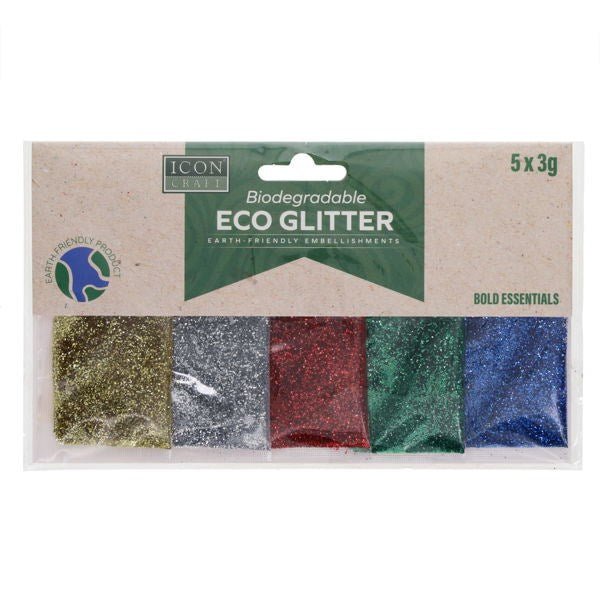 Biodegradable Glitter 3g - 5 Assorted Pack - ABC School Supplies