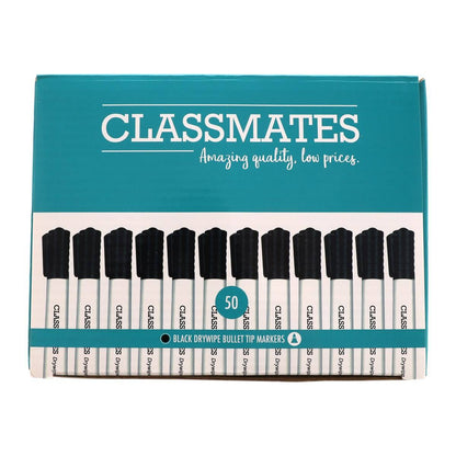 Classmates Drywipe Bullet Markers Black - 50 Pack - ABC School Supplies