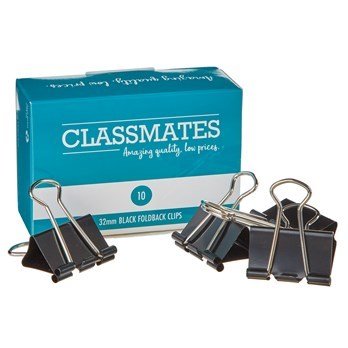 Classmates Fold Back Clip - Black - 32mm - Pack of 10 - ABC School Supplies