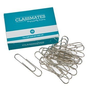 **Classmates Giant Wavy Paper Clips - 75mm - Pack of 100 - ABC School Supplies