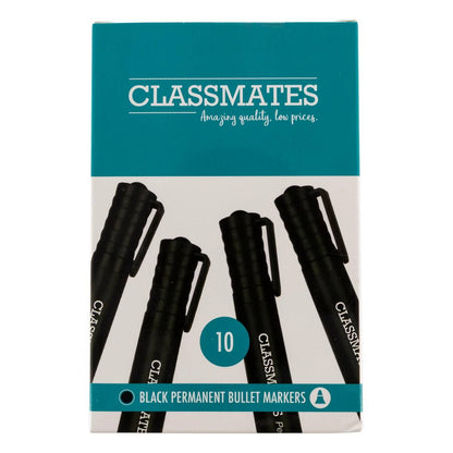 Classmates Permanent Marker Black, Bullet Tip – Pack Of 10 - ABC School Supplies