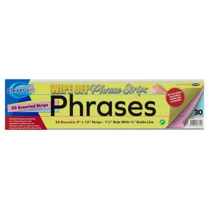 Clever Kidz Wipe-Off Reusable Phrase Strips 3"X12" - Coloured Pack Of 30 - ABC School Supplies