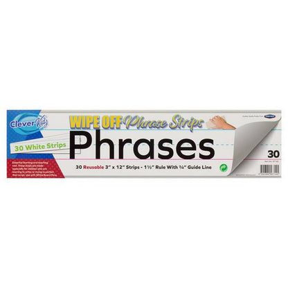 Clever Kidz Wipe-Off Reusable Phrase Strips 3″X12″ – White Pack Of 30 - ABC School Supplies