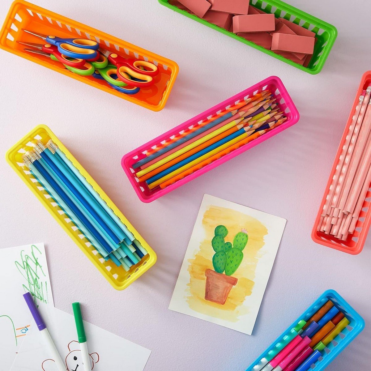 Cleverco Classroom Pencil Tray Holders Pack Of 12 (Asstd Colours) - ABC School Supplies
