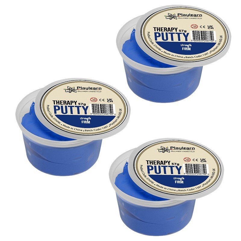 CleverCo Therapy Putty Firm Squeezable Non - Toxic, Hand Exercise 4oz - Blue (3 Pack) - ABC School Supplies