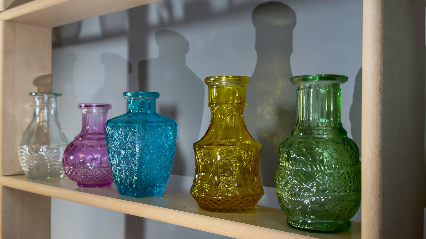 Coloured Detailed Glass Bottles Pack of 5 - ABC School Supplies