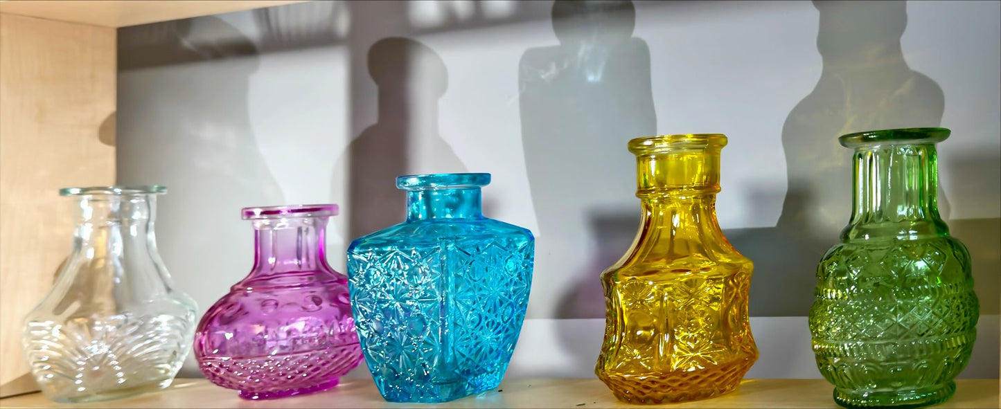 Coloured Detailed Glass Bottles Pack of 5 - ABC School Supplies