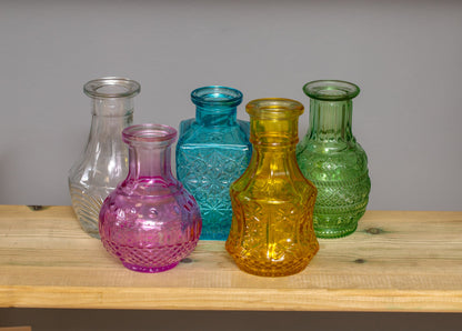 Coloured Detailed Glass Bottles Pack of 5 - ABC School Supplies