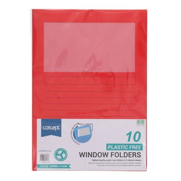 Concept 10 A4 Plastic Free Window Folders - ABC School Supplies