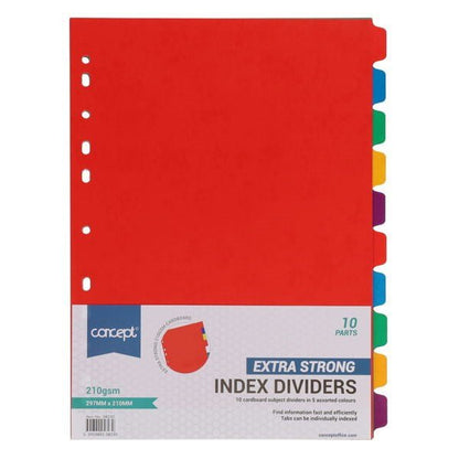 Concept 210gsm Extra Strong Subject Dividers - 10 Part Pack of 25 - ABC School Supplies