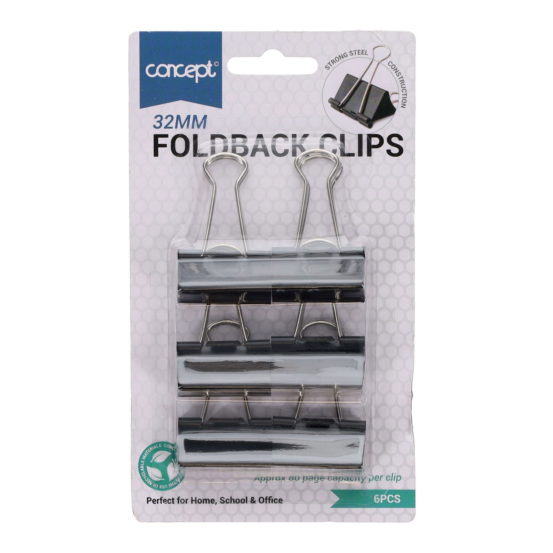 Concept 32mm Fold Back Binder Clips - Set of 6 - ABC School Supplies