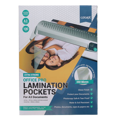 Concept A3 Laminating Pouches 250 micron Pack of 100 - ABC School Supplies