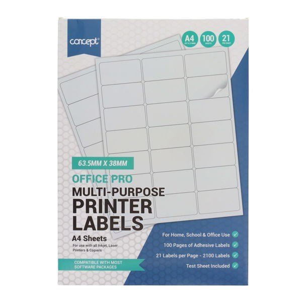 Concept A4 Multi - Purpose Printer Labels - Various - ABC School Supplies