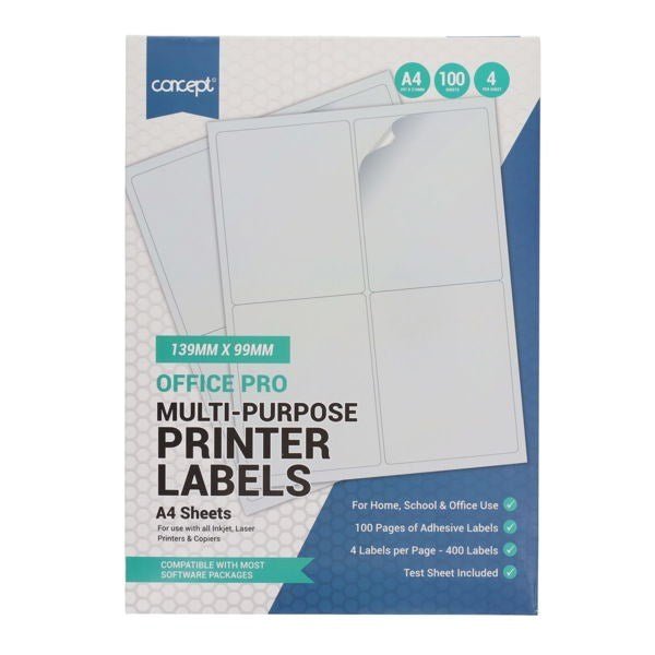 Concept A4 Multi - Purpose Printer Labels - Various - ABC School Supplies