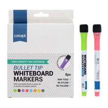 Concept Bullet Tip Whiteboard Markers With Eraser Lid - Assorted Colours Pack of 8 - ABC School Supplies