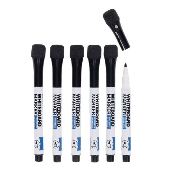 Concept Bullet Tip Whiteboard Markers With Eraser Lid - Black Pack of 6 - ABC School Supplies