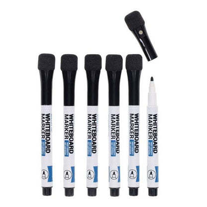 Concept Bullet Tip Whiteboard Markers With Eraser Lid - Black Pack of 6 - ABC School Supplies