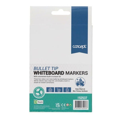 Concept Bullet Tip Whiteboard Markers With Eraser Lid - Black Pack of 6 - ABC School Supplies