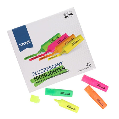 Concept Chisel Tip Highlighters Assorted Pastel Colours - Pack of 48 - ABC School Supplies