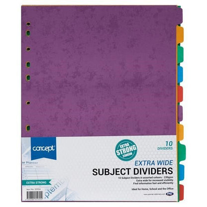 Concept Extra Wide 230Gsm Subject Dividers - 10 Part - ABC School Supplies